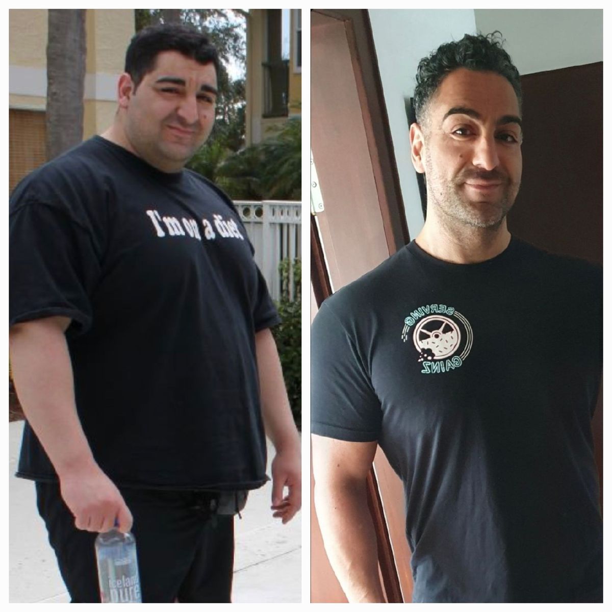 Mussa Mohkami früher in „I'm on a diet“-Shirt und heute
